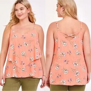 Torrid Tank Womens 4X Overlay Flowy Oversized Floral Boho Fairy Western Orange